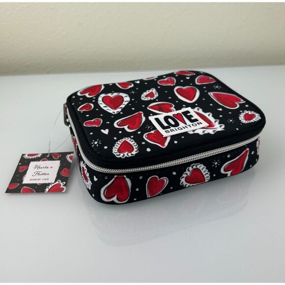 Brighton Hearts A Flutter Travel Jewelry Case NWT Zip Around Organizer Red Black - Picture 2 of 16